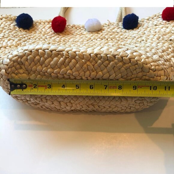 Love of Fashion,  Straw Beach Bag, Tote Bag, w/Red White & Blue PomPoms, NWT - Picture 7 of 10